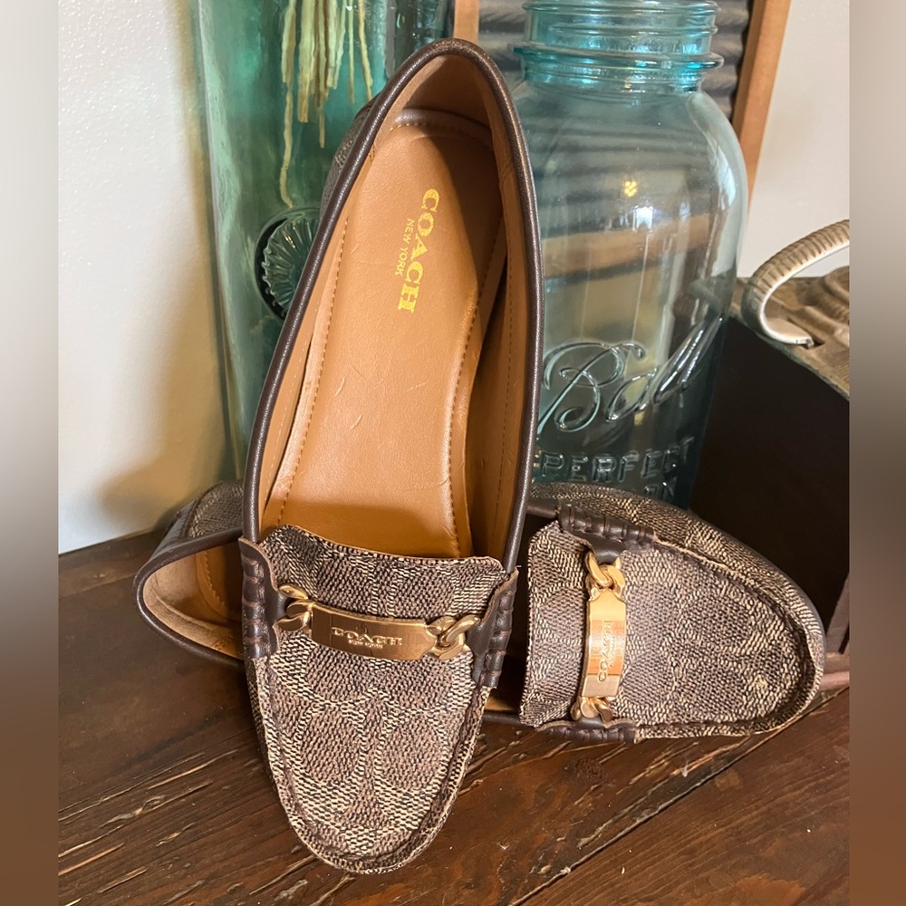 Coach Brown Signature Slip-On Loafers with Gold Accent